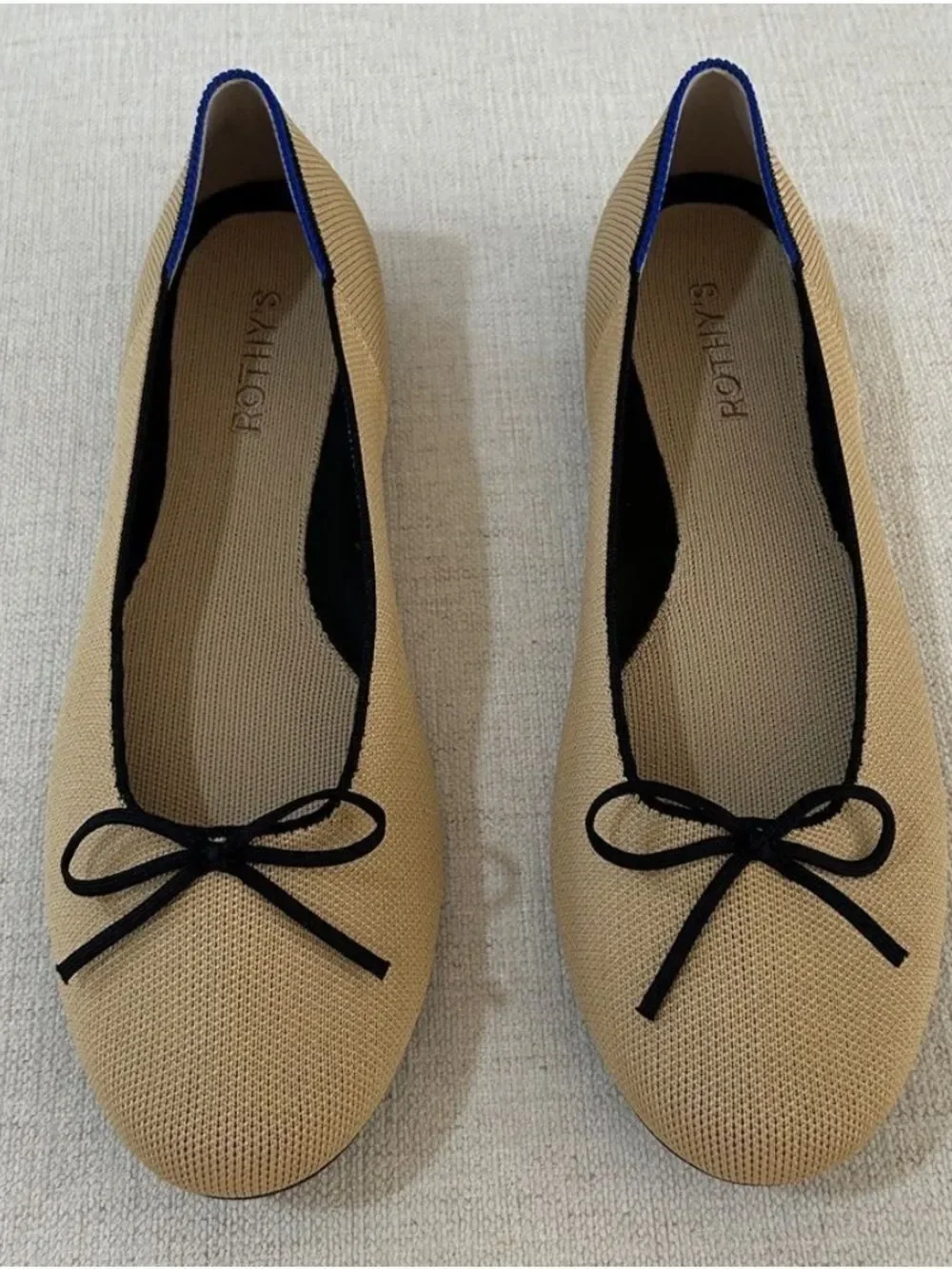 Rothy's Ballet Flats In Beige & Black, Size 10.5, NWOT display pair